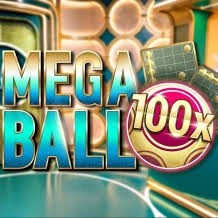 Mega Ball 100x online game logo by Evolution on wishwin-casino.de